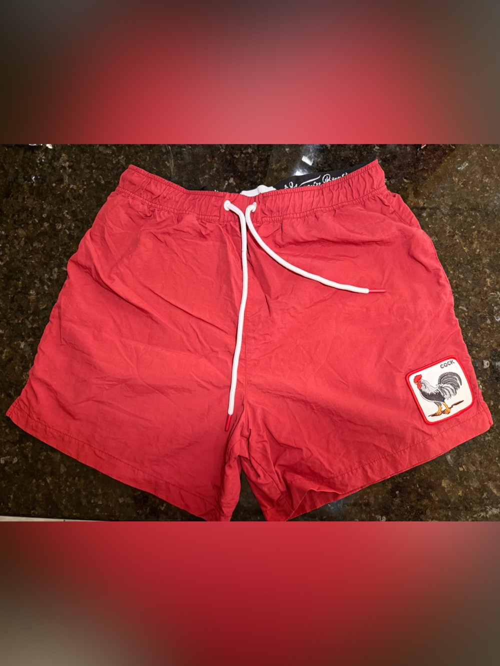 Goorin Bros The Farm Red Swim Shorts with Rooster